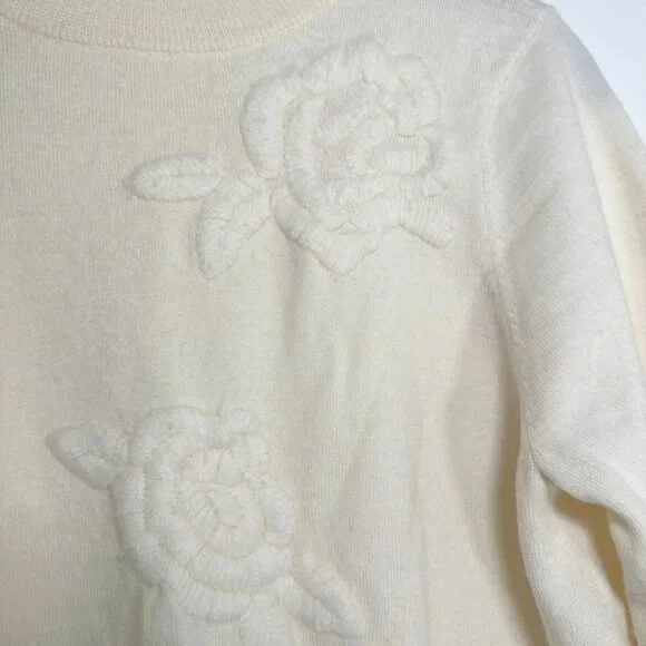 Sundance Women’s Sweater Bridgette Wool Blend Embroidered Floral Cream Large - Picture 4 of 6
